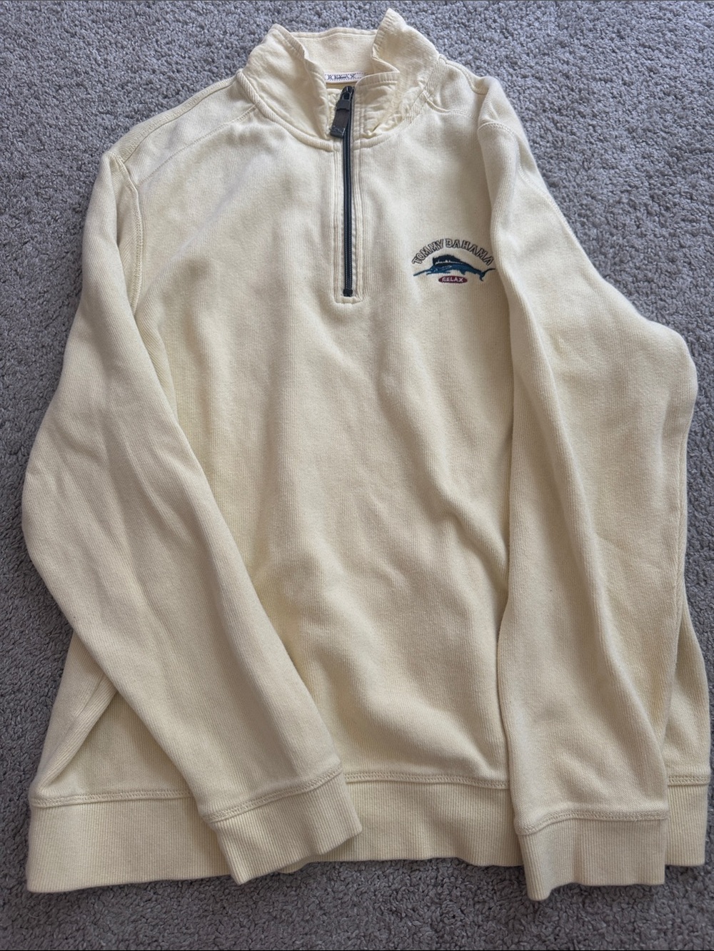 Tommy Bahama Men's Cream Half-Zip Fleece Pullover with Logo